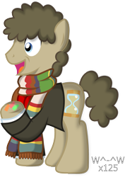 Size: 1432x2022 | Tagged: safe, artist:sasukex125, adorkable, clothes, doctor who, dork, fourth doctor, fourth doctor's scarf, jelly babies, ponified, scarf, simple background, solo, tom baker, tom baker's scarf, transparent background, vector