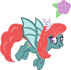 Size: 632x624 | Tagged: safe, artist:mimiero, oc, oc only, oc:rose rockabilly, bat pony, pony, art trade, bandana, bat pony oc, beauty mark, female, mare, open mouth, raised hoof, simple background, solo, tattoo, transparent background