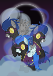 Size: 1024x1473 | Tagged: dead source, safe, artist:theshadowstone, descent, nightshade, cloud, cloudy, moon, shadowbolts, shadowbolts (nightmare moon's minions)