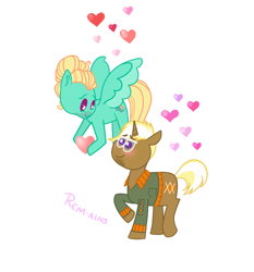 Size: 900x964 | Tagged: safe, artist:rem-ains, artist:witchyrem_ains, trenderhoof, zephyr breeze, flutter brutter, crack shipping, gay, heart, male, shipping, trenderbreeze