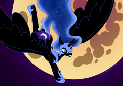 Size: 1920x1355 | Tagged: safe, artist:deeptriviality, nightmare moon, flying, moon, solo