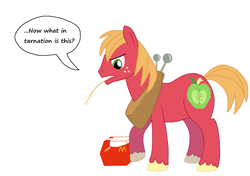 Size: 2421x1700 | Tagged: safe, artist:catiron, big macintosh, earth pony, pony, looking down, male, mcdonald's, simple background, solo, stallion