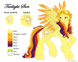 Size: 670x540 | Tagged: safe, artist:silvermoonbreeze, oc, oc only, oc:twilight sun, pegasus, pony, cutie mark, palette, reference sheet