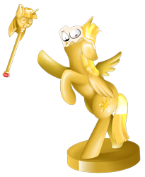 Size: 1377x1681 | Tagged: safe, artist:lucky-jacky, oc, oc only, oc:console command, golden, inanimate tf, requested art, simple background, solo, statue, transformation, transparent background, twilight scepter