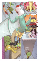 Size: 1253x1950 | Tagged: safe, artist:saturdaymorningproj, oc, oc only, cockatrice, pony, comic:a princess' worth, alley, comic, newspaper, silent hill