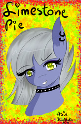 Size: 1836x2792 | Tagged: safe, artist:cannoncar, limestone pie, hearthbreakers, bust, collar, colored pupils, ear piercing, piercing, solo