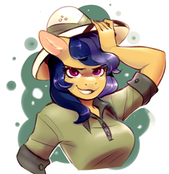 Size: 1065x1096 | Tagged: safe, artist:lizombie, daring do, anthro, breasts, commission, female, hat, icon, smirk, solo