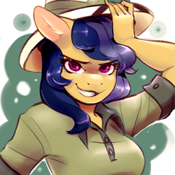 Size: 833x833 | Tagged: safe, artist:lizombie, daring do, anthro, breasts, female, smiling, solo