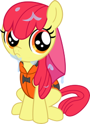 Size: 5000x6864 | Tagged: safe, artist:revstreak, apple bloom, pinkie apple pie, absurd resolution, adorable face, adorabloom, cute, filly, lifejacket, simple background, solo, transparent background, vector, water, wet