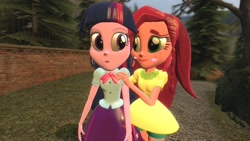 Size: 1360x768 | Tagged: safe, artist:mk513, gloriosa daisy, twilight sparkle, equestria girls, legend of everfree, 3d, crack shipping, daisylight, female, gmod, hug, humanized, lesbian, shipping, twidaisy