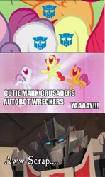 Size: 567x960 | Tagged: safe, apple bloom, scootaloo, sweetie belle, crusaders of the lost mark, alternate cutie mark, autobot, crossover, cutie mark, cutie mark crusaders, the cmc's new cutie mark meme, this will end in tears, transformers, transformers prime, wheeljack