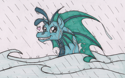 Size: 1024x637 | Tagged: safe, artist:shikogo, sonata dusk, siren, equestria girls, cute, heart, inktober, ocean, rain, sirens doing siren things, smiling, solo, traditional art, water, wet