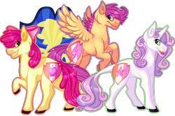 Size: 1796x1192 | Tagged: safe, artist:queen-lynxie, apple bloom, scootaloo, sweetie belle, classical unicorn, crusaders of the lost mark, cutie mark, cutie mark crusaders, leonine tail, the cmc's cutie marks