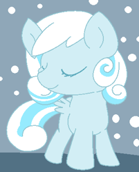 Size: 327x406 | Tagged: safe, artist:dani-cal1forn1a, oc, oc only, oc:snowdrop, eyes closed, female, filly, snow, snowfall, solo