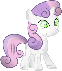 Size: 5000x5691 | Tagged: safe, artist:uxyd, sweetie belle, sweetie bot, pony, robot, robot pony, unicorn, absurd resolution, blank flank, damaged, female, filly, foal, hooves, horn, simple background, smiling, solo, transparent background, vector