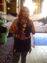 Size: 1670x2226 | Tagged: safe, artist:blazingdazzlingdusk, adagio dazzle, human, equestria girls, rainbow rocks, 2015, clothes, convention, cosplay, costume, female, fin wings, irl, irl human, microphone, photo, plushie, ponycon, the dazzlings