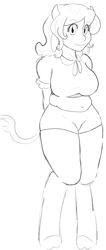 Size: 382x900 | Tagged: safe, artist:dj-black-n-white, oc, oc only, oc:petunia, anthro, cow, satyr, horns, hot pants, monochrome, offspring, parent:daisy jo