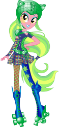 Size: 6773x14563 | Tagged: safe, artist:sugar-loop, lemon zest, equestria girls, friendship games, .ai available, .svg available, absurd resolution, alternative cutie mark placement, backcard, box art, clothes, dress, female, helmet, looking at you, raised leg, roller derby, rollerblades, simple background, smiling, solo, sporty style, transparent background, vector