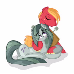Size: 3000x3000 | Tagged: safe, artist:asimplerarity, big macintosh, marble pie, earth pony, pony, hearthbreakers, blushing, cuddling, eyes closed, male, marblemac, prone, shipping, smiling, snuggling, stallion, straight