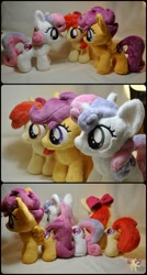 Size: 812x1513 | Tagged: safe, artist:ketika, apple bloom, scootaloo, sweetie belle, earth pony, pegasus, pony, unicorn, crusaders of the lost mark, cutie mark, cutie mark crusaders, female, filly, irl, photo, plushie, the cmc's cutie marks