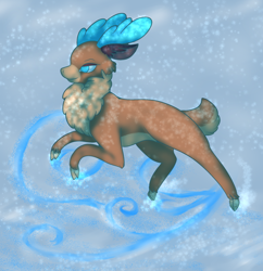 Size: 1024x1060 | Tagged: safe, artist:cursedskywarrior, velvet reindeer, deer, reindeer, them's fightin' herds, community related, ice magic, snow, snowfall, solo