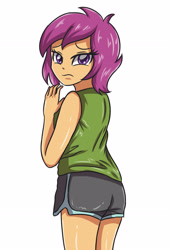 Size: 2362x3472 | Tagged: safe, artist:sumin6301, scootaloo, equestria girls, ass, butt, clothes, female, looking back, older, sad, scootabutt, shorts, solo, wavy mouth