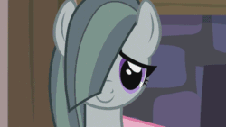 Size: 640x360 | Tagged: safe, screencap, big macintosh, marble pie, earth pony, pony, hearthbreakers, animated, blushing, floppy ears, male, marblemac, shipping, shipping fuel, stallion, straight