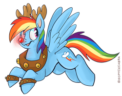 Size: 890x703 | Tagged: safe, artist:spainfischer, rainbow dash, deer, pegasus, pony, reindeer, antlers, glowing nose, open mouth, reindeer dash, rudolph dash, simple background, solo, transparent background