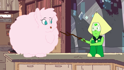 Size: 1280x720 | Tagged: safe, artist:mixermike622, screencap, oc, oc:fluffle puff, crossover, peridot (steven universe), poofle universe, steven universe, tongue out, tree branch