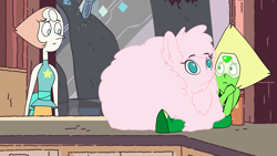 Size: 1280x720 | Tagged: safe, artist:mixermike622, screencap, oc, oc:fluffle puff, crossover, pearl (steven universe), peridot (steven universe), poofle universe, steven universe