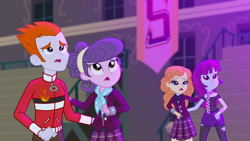 Size: 640x360 | Tagged: safe, screencap, heath burns, mystery mint, orange sherbette, suri polomare, equestria girls, friendship games, background human, clothes, crystal prep academy uniform, crystal prep shadowbolts, implied twilight sparkle, school uniform, wondercolts