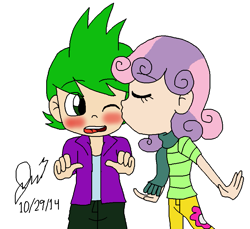 Size: 909x833 | Tagged: safe, spike, sweetie belle, human, female, humanized, kissing, male, shipping, spikebelle, straight