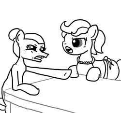 Size: 640x600 | Tagged: safe, artist:ficficponyfic, oc, oc:sweet tea, pony, argument, colt quest, explicit source, female, mare, old, table