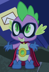 Size: 464x684 | Tagged: safe, screencap, humdrum, spike, dragon, power ponies (episode), clothes, costume, outfit catalog, power ponies, solo