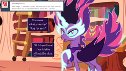 Size: 1280x720 | Tagged: safe, artist:hakunohamikage, midnight sparkle, twilight sparkle, equestria girls, ask-princesssparkle, princess midnight, solo, this will not end well, tumblr