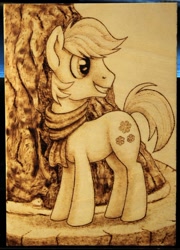 Size: 1022x1423 | Tagged: safe, artist:horseez, double diamond, pyrography, solo, woodwork