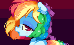 Size: 900x547 | Tagged: safe, artist:siukii, rainbow dash, pegasus, pony, bedroom eyes, looking at you, pixel art, solo