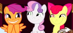 Size: 890x414 | Tagged: safe, edit, edited screencap, screencap, apple bloom, scootaloo, sweetie belle, just for sidekicks, cropped, cutie mark crusaders, faic