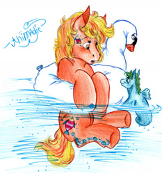 Size: 1431x1533 | Tagged: safe, artist:animagicworld, sea pony, g1, g3, ocean dreamer, traditional art