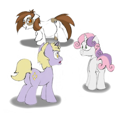 Size: 828x753 | Tagged: safe, artist:mlp-pregnancy-is-magic, dinky hooves, pipi, pipsqueak, silver bell, sweetie belle, twerpy hooves, embarrassed, older, pregnant, rule 63