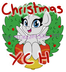 Size: 1500x1635 | Tagged: safe, artist:partylikeanartist, oc, oc only, advertisement, bell, bow, christmas, holly, ribbon, simple background, solo, transparent background, wreath, your character here