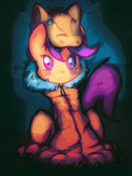 Size: 1920x2560 | Tagged: safe, artist:soortes, scootaloo, wolf, animal costume, blush sticker, blushing, clothes, costume, nightmare night, nightmare night costume, scootawolf, solo, wolf costume