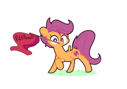 Size: 1280x896 | Tagged: safe, artist:turtlefarminguy, scootaloo, crusaders of the lost mark, ask, cutie mark, flag, reboot, scootaloo responds, solo, the cmc's cutie marks, tumblr