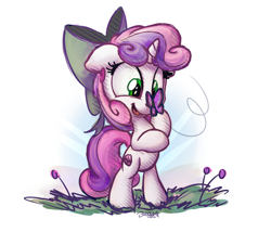 Size: 1400x1200 | Tagged: safe, artist:bobdude0, sweetie belle, butterfly, crusaders of the lost mark, bow, cute, cutie mark, diasweetes, hair bow, happy, solo, the cmc's cutie marks