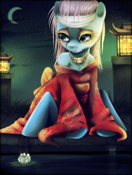 Size: 1050x1400 | Tagged: safe, artist:imalou, lotus blossom, earth pony, semi-anthro, clothes, crying, female, kimono (clothing), lotus (flower), mare, solo