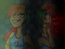 Size: 1600x1200 | Tagged: safe, artist:artistcoolpony, rainbow dash, human, hair over one eye, humanized, solo