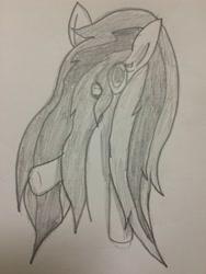 Size: 2448x3264 | Tagged: safe, artist:chaotic harmony, oc, oc only, oc:inky, bat pony, pony, alternate hairstyle, bust, monochrome, portrait, traditional art