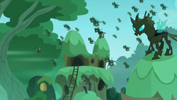 Size: 1280x720 | Tagged: safe, screencap, changeling, the cutie re-mark, alternate timeline, changeling swarm, chrysalis resistance timeline, everfree forest