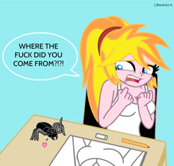 Size: 1280x1224 | Tagged: safe, artist:cbear624, oc, oc only, oc:sinfonia krystal, spider, equestria girls, scared, swearing, vulgar