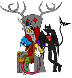 Size: 1650x1795 | Tagged: safe, artist:rexlupin, discord, draconequus, bec noir, blood, crossover, discord's throne, homestuck, jack noir, male, throne, unsure, xk-class end-of-the-world scenario